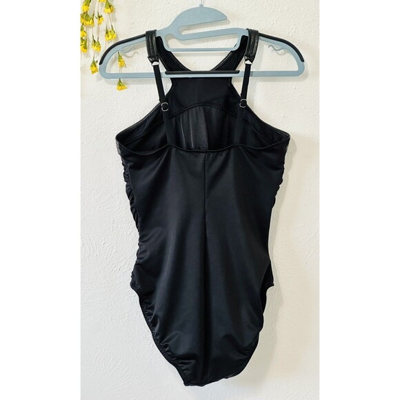 MagicSuit Womens Rev It Bonnie Black High Neck Faux-Leather-Trim Size 10 - Picture 6 of 14